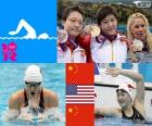Подиум, плавание, 400 м отдельных женщин вместе, Shiwen Е (Китай), Элизабет Бейсел (Соединенные Штаты) и ли Xuanxu (Китай) - Лондон-2012